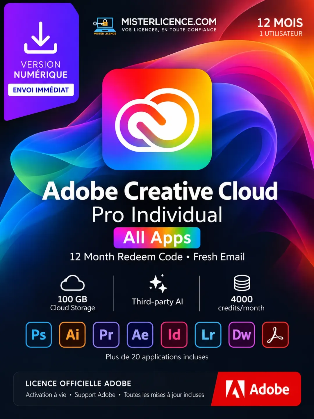 Adobe Creative Cloud Pro Individual All Apps - Code - 1 an