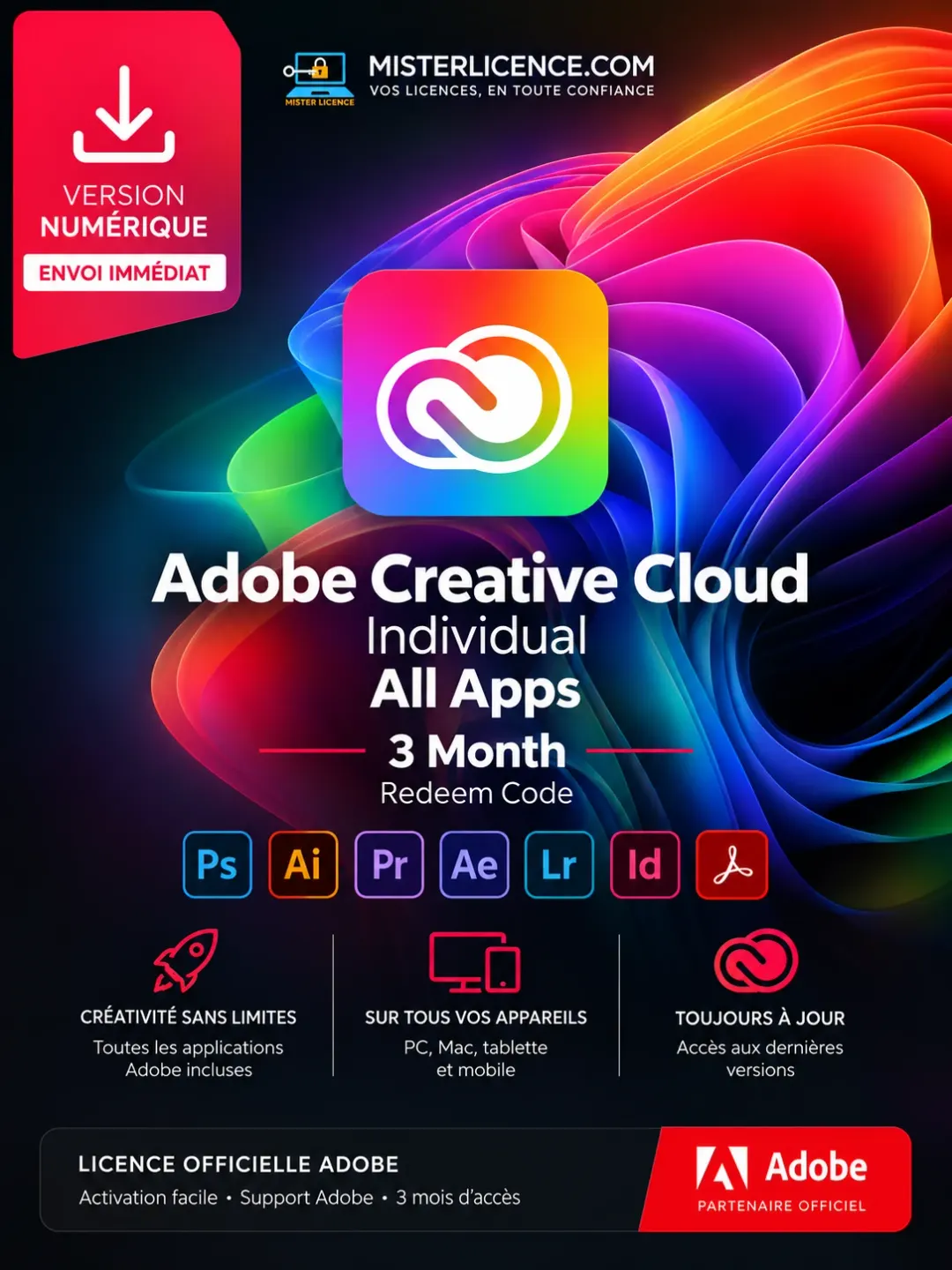 Adobe Creative Cloud Individual All Apps - Code - 3 mois