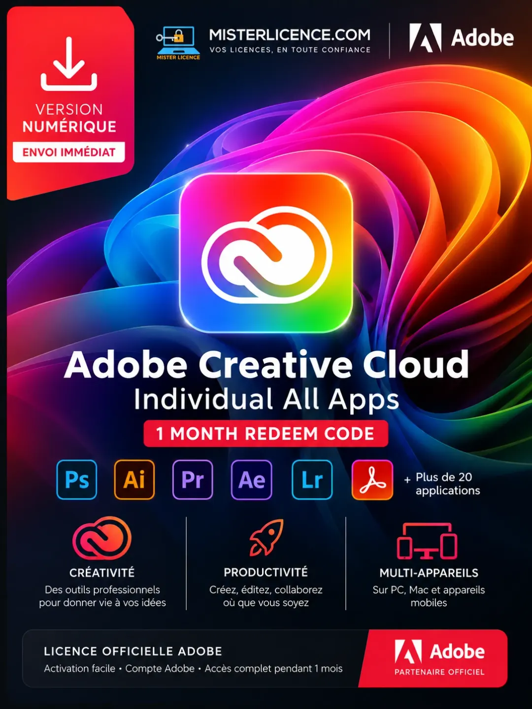 Adobe Creative Cloud Individual All Apps - Code - 1 mois