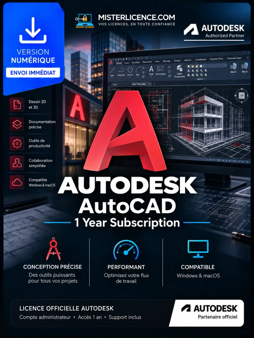 Autodesk Commercial AutoCAD - 1 an - Image principale du produit