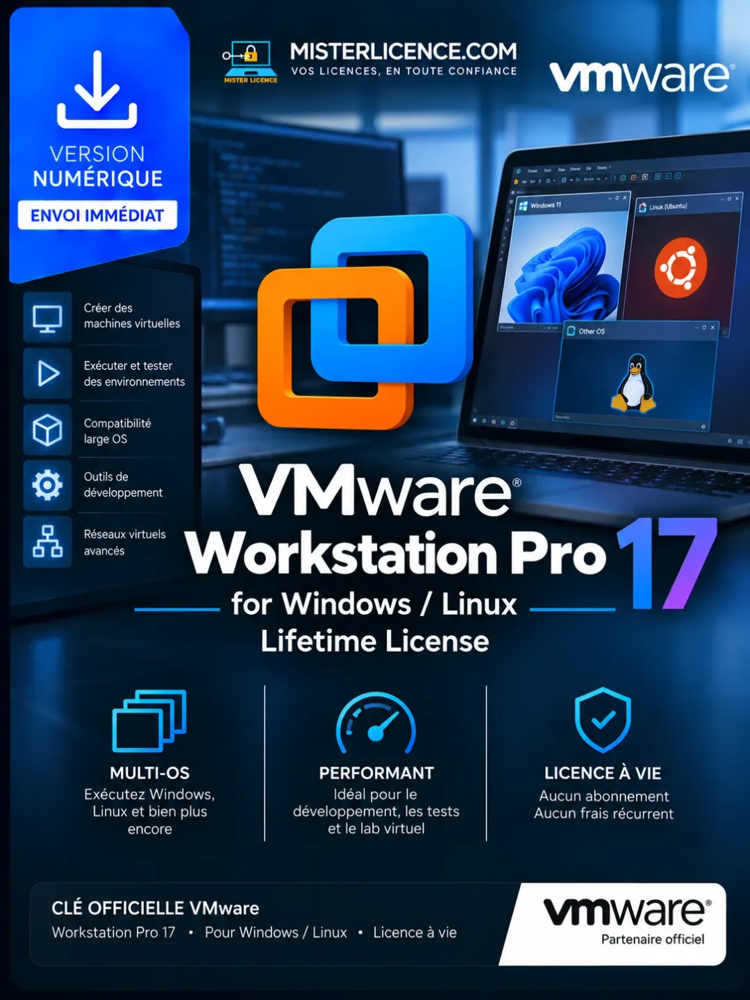 VMware Workstation Pro 17 - Windows/Linux - à vie