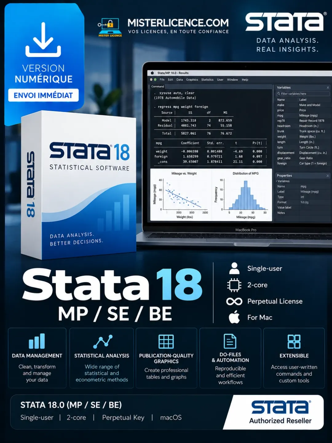 Stata 18.0 MP/SE/BE Single-user 2-core - Mac - à vie