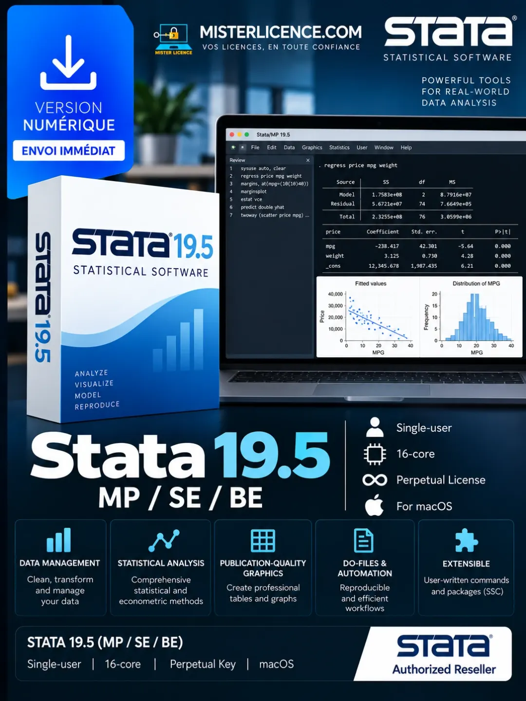Stata 19.5 MP/SE/BE Single-user 16-core - Mac - à vie - Image principale du produit