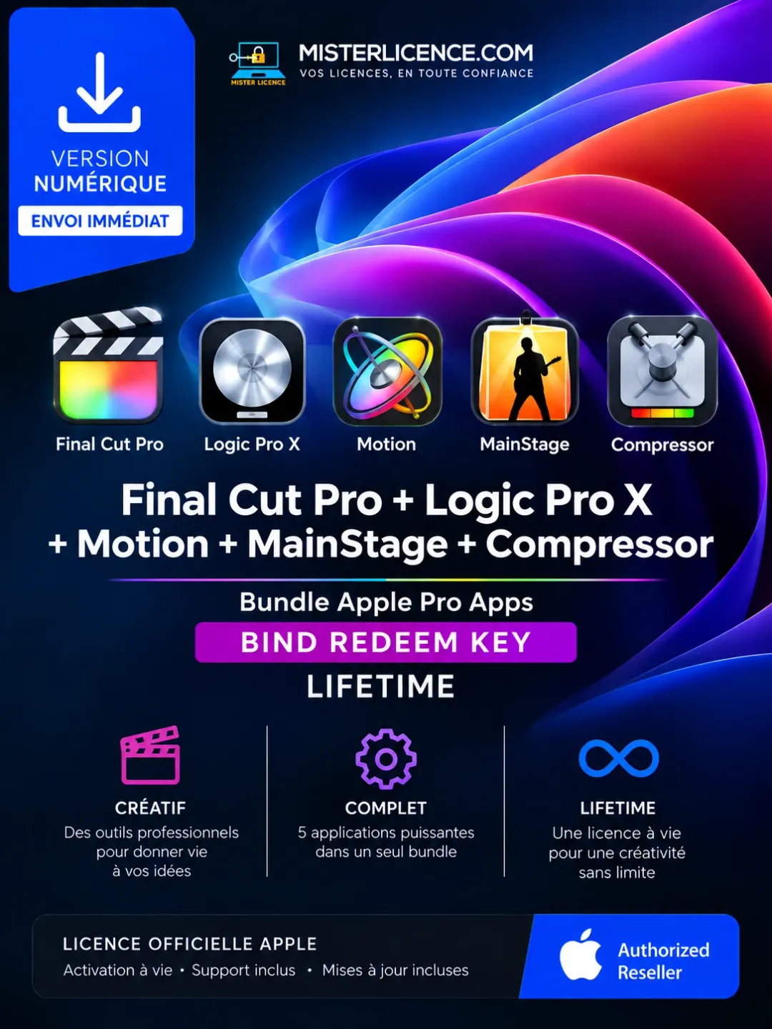 Final Cut Pro+Logic Pro X+Motion+Mainstage+Compressor Bind Redeem - Bind - à vie - Image principale du produit