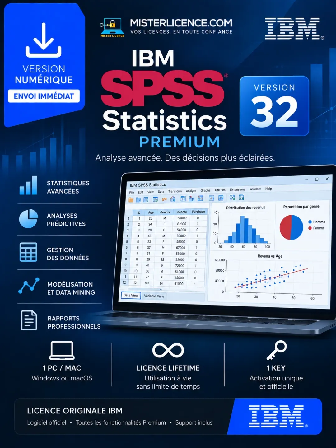 IBM SPSS Statistics Premium - PC/Mac - 1 an - Image principale du produit