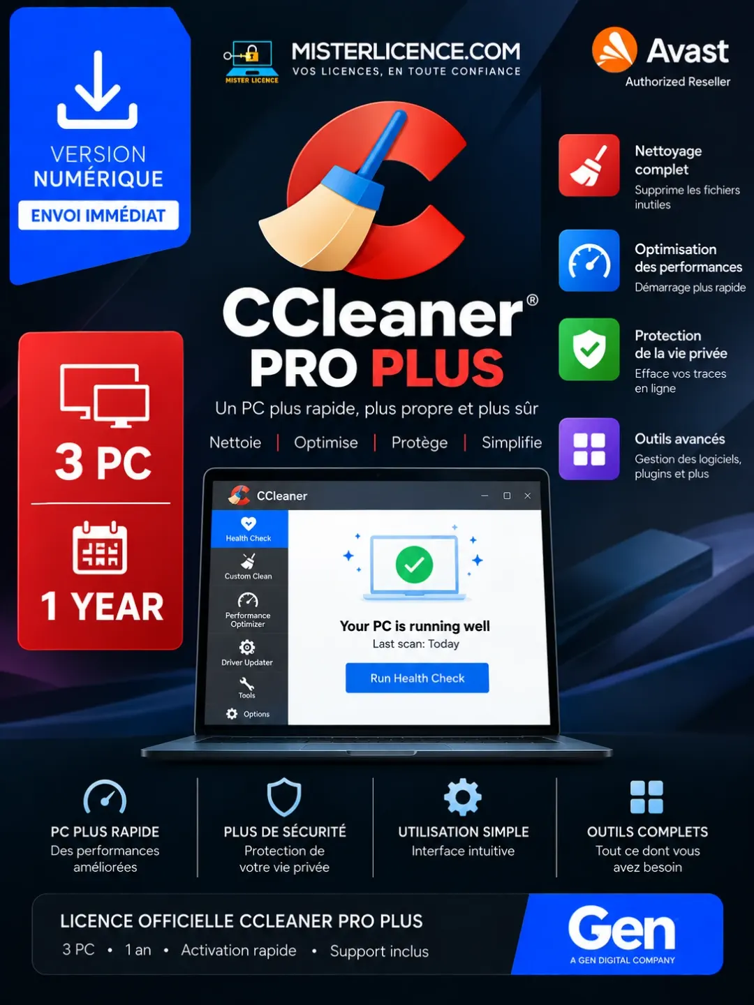 CCleaner Pro Plus - 3 PC - 1 an - Image principale du produit