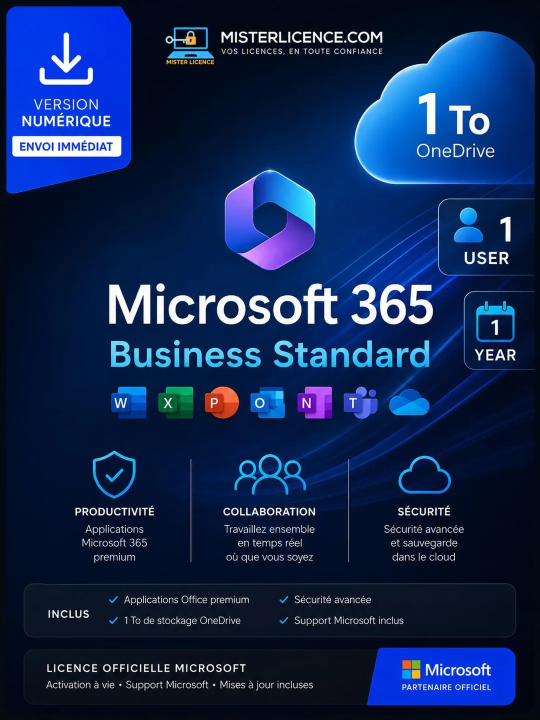 Microsoft 365 Business Standard – 1 Utilisateur – 1 To OneDrive – 1 An - Image principale du produit